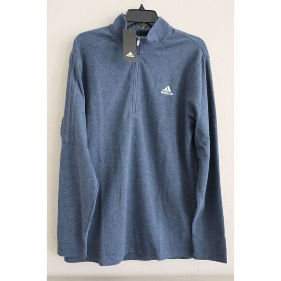 adidas ADK4427S21 Men's Sz L Heather Blue 1/4 Zip Long Sleeve Knit Pullover Top - Picture 1 of 9